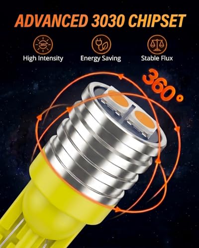 Image of WLJH Yellow PC194 T10 LED Bulb with Twist-Lock Sockets for Dash Gauge | 3030 SMD, 200lm, PC194 PC168 PC195, Map, Dome, Trunk, Door, Vanity Mirror, Glove Box, Cluster Light, 6-Pack