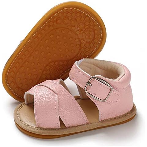 Timatego Infant Baby Girls Summer Sandals Anti-Slip Soft Sole with Flower Toddler First Walkers Crib Dress Shoes(12-18 months toddler 14 pink) Cover