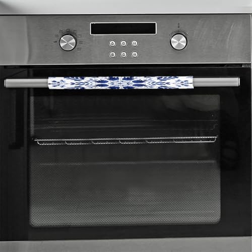 Image of Pardick Refrigerator Door Handle Covers Set of 2 Blue Ethnic Flower Washable Fridge Dishwasher Mocrowave Oven Stove Decor Protector Handle Cover Keep Kitchen Appliance Clean from Food Stains Decorate