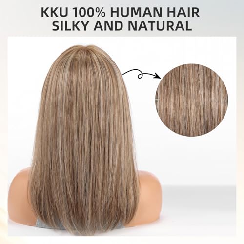 Image of KKU 16 Inch Human Hair Wig,Human Hair Wigs,Human Hair Wig With Bangs, Lady Wigs Human Hair, Real Hair Wigs For Women
