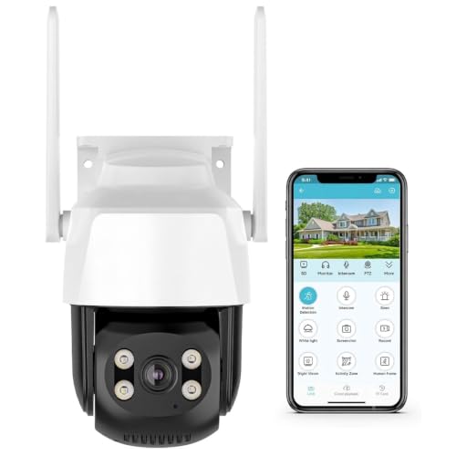 Nuwo 2K Cámara Wi-Fi externa PTZ | 270° Pan/90° Tilt | Videocámara vigilancia IP visión nocturna a color | Audio bidireccional | Detección de movimiento | Alarma sonora y luminosa | IP66