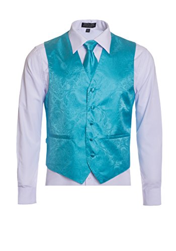 Men's Premium Paisley Vest Neck Tie Pocket Square Set Paisley Vest for Suits and Tuxedos-Many Colors