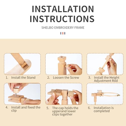 Image of Sherbo Adjustable Embroidery Hoop Stand with 7''Hoops, Rotated Beech Wood Cross Stitch Frame, Hands-Free Needlework Stand, Solid Hand-Polished Natural Wood Holder for Sewing Projects (B)