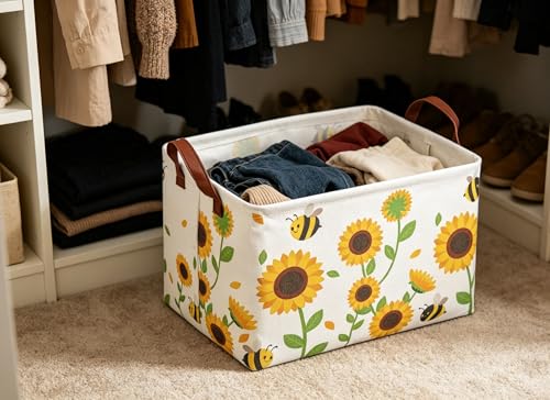 Image of Rectangular Sunflower Baskets Gift Basket Empty Storage Bin Organizer Box Room Decor for Home(Sunflower)