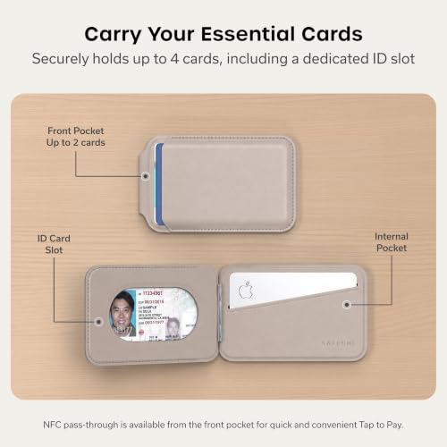 Image of Satechi Magnetic Magsafe Wallet, Double Flap Stand Card Holder, 4 Slots with Front NFC Pass-Through, Adjustable Phone Attachment for iPhone 17 /16 /15 /14 /13 /12, Travel Accessory, Taupe, 4in x 2.5in x