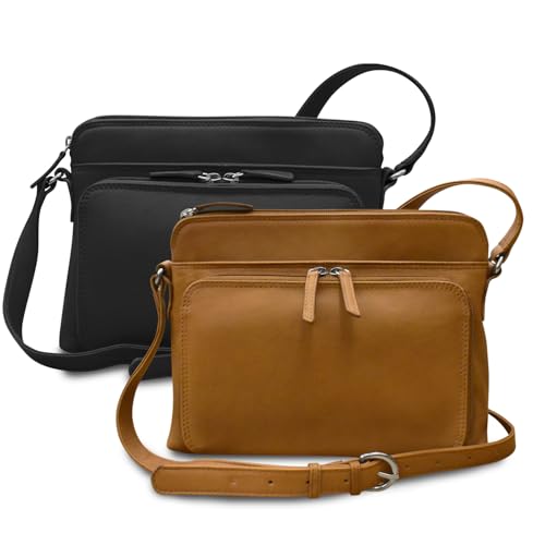ili New York Genuine Leather Crossbody Bags with RFID Protection & Adjustable Straps - Antique Saddle & Black