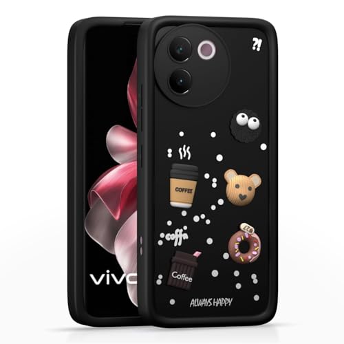 Image of Bintage Cute Fun Taddy| 3D Ball Bear| Donut| Coffee Rubber Case Camera Protection Back Cover Compatible for Vivo V30e 5G - Black