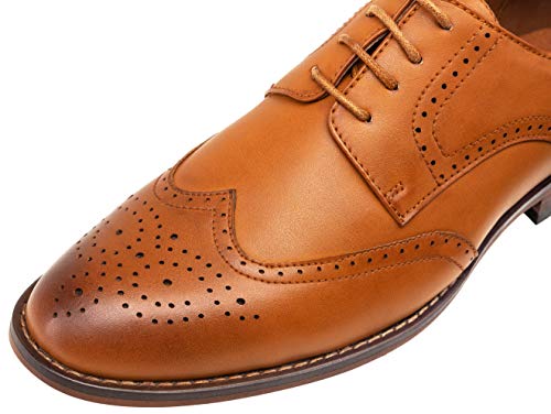 Vostey Men's Dress Shoes Casual Classic Derby Wingtip Brogue Men Oxfords (Bmy634 Yellow Brown Size 9.5) #TOP2