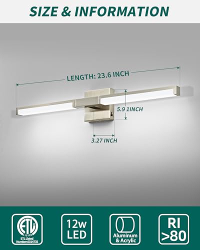 Image of OKELI Modern Bathroom Light Fixtures Over Mirror, 24 Inch Brushed Nickel Vanity Light Bar for Bathroom, 12W 5CCT Diammable Wall Light