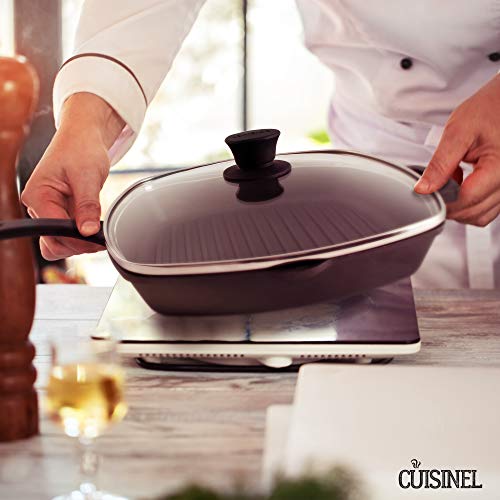 Square Glass Lid for Grill Pans - 10.5"-inch/26.67cm/269mm - Fits Lodge - Fully Assembled - Replacement Cover - Oven Safe Reinforced for Skillets - Universal all Cookware: Cast Iron, Stainless, Enamel Main Image