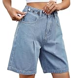 Women's Bermuda Jean Shorts Adjustable Waist Washed...