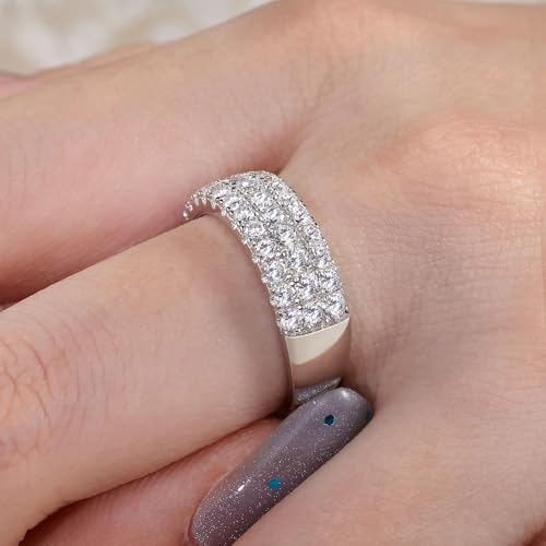 SHELOVES Moissanite Wedding Bands For Women D Color VVS1 Clarity Wide Eternity Ring 925 Sterling Silver Sz 5-104