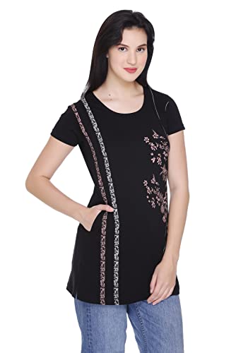 Image of Plush Women's Long Printed Cotton Round Neck Half Sleeve T-Shirt /Tshirts (DPL-PT-001)