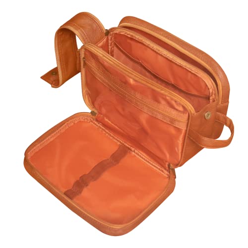 Dot&Dot Necessaire masculina de couro para viagem, Marrom robusto, Large
