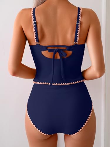 Image of Eomenie Tankini Swimsuit for Women Tummy Control Ruched Two Piece Bathing Suits High Waisted Shell Stitch Swimwear