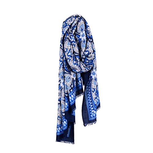 Cachecol feminino moderno macio azul royal Paisley Pashmina xale xale 190 cm