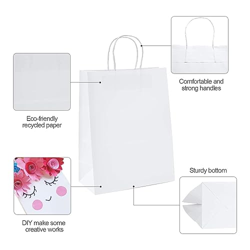 Image of Aakriti Craft Paper Bags, SMALL Gift Bags with Handles, Small Craft Shopping Bags for Boutique, Small Business, Retail Store, Gifts & Merchandise 8 inchx3 inchx10 inch WHITE (10PCS WHAT)