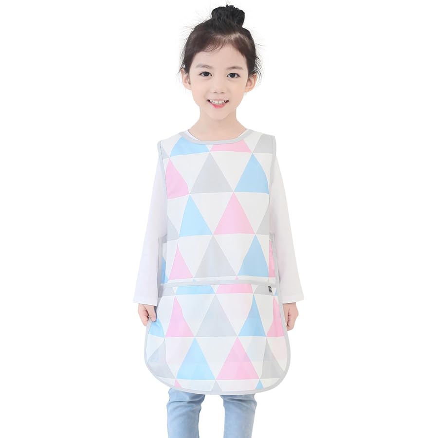 Kids Waterproof Art Tabard | Sleeveless Messy Play Painting Smock for Toddlers | Size S–XL | Kids Artist Apron for School, Daycare, Crafts, Pink Triangle (20-M) — image 1