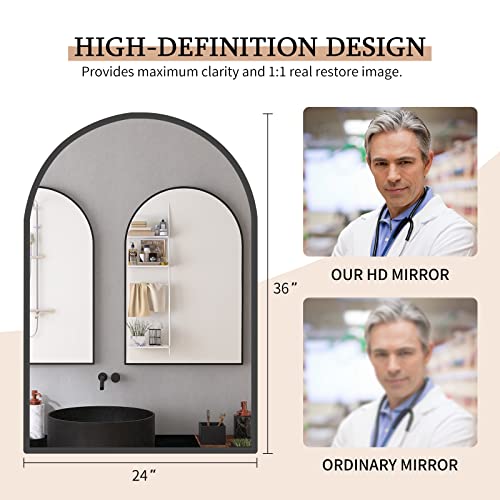 Beauty4U Arched Bathroom Mirror, 24"X36" Arch Bathroom Mirror For Wall, Black Wall Mounted Bathroom Vanity Mirror For Living Room, Bedroom, Entryway #TOP1