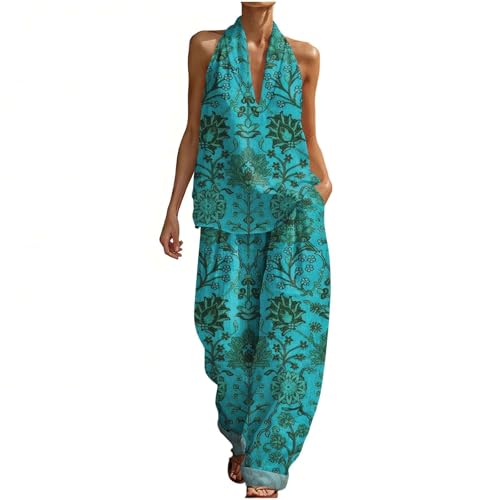 Conjunto lino mujer para vacaciones de verano con pantalones anchos cómodos
