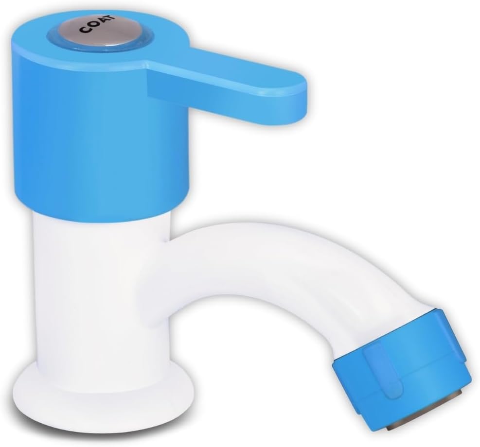 COATS Plastic Pillar Cock Tap with Wall Flange for Wash Basin, Bathroom and Kitchen, Blue, 4x9x7.5 cm