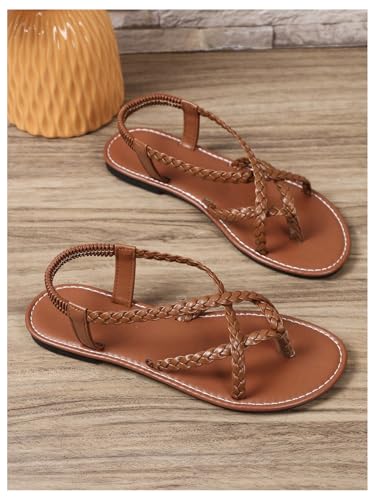 OYOANGLE Girl's Gladiator Sandal Braided Strappy Ankle Strap Flat Sandals2