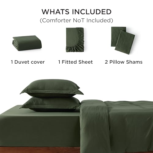 Bedsure Duvet Cover Full Size with Fitted Sheet - 4 Pieces Prewashed Cotton-Like Polyester Extra Soft Bedding Set, Includes 1 Duvet Cover 80x90 Inches, 2 Pillow Shams, 1 Fitted Sheet, Olive Green