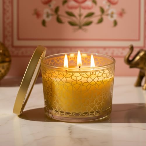 Image of EKAM 2025-26 Festive Fragrance Gift| Scented 3 Wick Candle| Lemongrass | Inspired by Pink Haveli | 28-Hour Burn | Essential Oil Infused | Gift Box for Festive Celebrations, Weddings, Giveaways, etc.