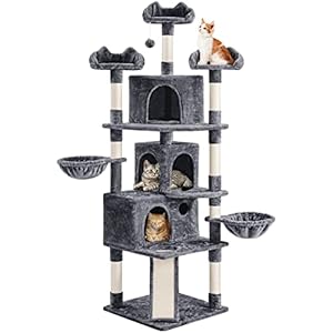 Yaheetech Large Cat Tree Tower for Large Cats, 76.5in Multi-Level Cat Tower with 3 Condos & Perches, 9 Scratching Posts and 2 Cat Baskets, Cat Climbing Tree for Indoor Cats, Dark Gray