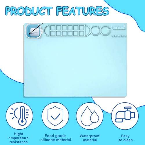 Kujinova Silicone Craft Mat, 20"16" Silicone Painting Mat, Painting Station Mat, Silicone Painting mat for Kids, for Crafting Watercolour Painting Cutting Art Creation Clay and DIY Projects - Image 3