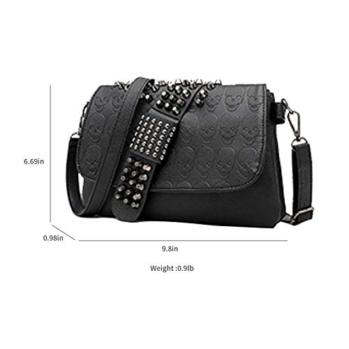 Sukutu Womens Punk Skull Rivet Shoulder Bag Pu Leather Goth Crossbody Bag With Chain Wallet Purse For Girls #TOP1