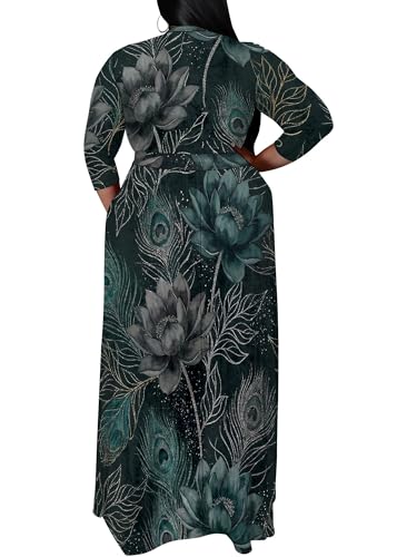 Image of SUZONANA Plus Size Maxi Dresses for Curcy Women Casual Loose 3 /4 Sleeve Long Dress with Belt