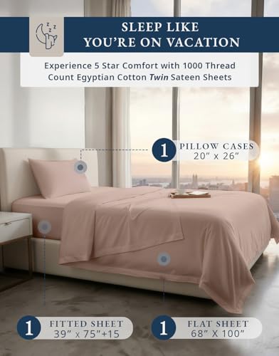 Image of LANE LINEN Split Queen Sheets 100% Egyptian Cotton Sateen - Sepia Rose
