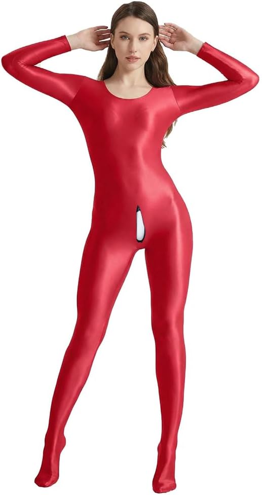 Liaeglam Invisible Zipper Sexy Glossy Women Full Body Jumpsuit Zentai Fitness Bodycon Plus Size Yoga Playsuit
