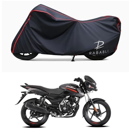 Image of Waterproof Bike Body Cover Compatible for | Bajaj Pulsar 125-Drum | Taffeta Fabric, Red Piping Design, Bottom Elastic Fit | Dustproof, Sun UV & Rain Protection for All Bikes