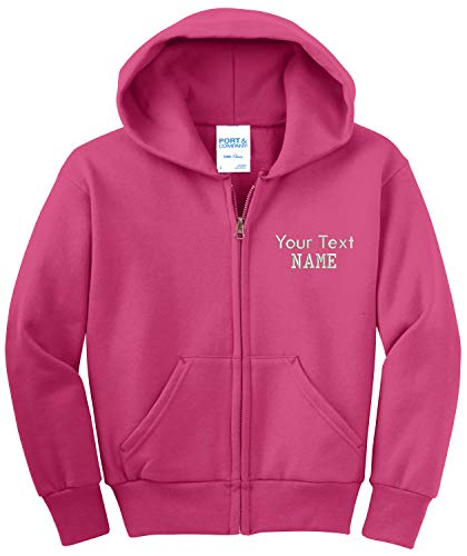 INK STITCH Youth Custom Text Stitching Core Fleece Full-Zip Hooded Sweatshirts - Multi Colors