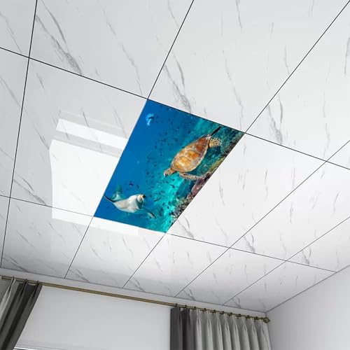 Image of 2pcs Marine Animals Fluorescent Light Covers for Ceiling Lights Classroom, Magnetic Light Filters for Office, Hospitals, Home 4 X 2 Feet