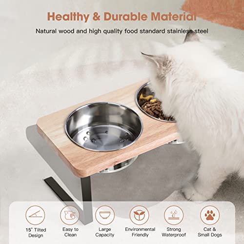 Siooko YAMOOCO Elevated Cat Bowls, 15° Tilted Raised Cat Food Bowls Wood Pet Bowls thumb #3