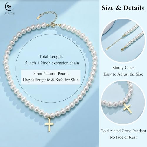 UPROMI Baptism/First Communion Gifts for Girls Pearl Cross Necklace3