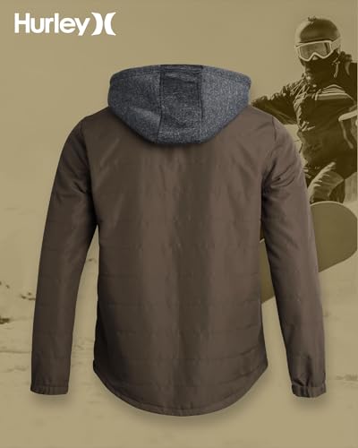 Image of Hurley Men's Voyager Jacket - Warm Insulated Fleece Jacket with Cozy Sherpa Lining - Lightweight Hooded Jacket for Men (S-XL)