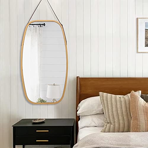 Aazzkang Hanging Mirror Large 30"X17" Rustic Wall Mirror Rectangle Bamboo Wood Mirror For Bedroom Living Room Bathroom Entryway #TOP6