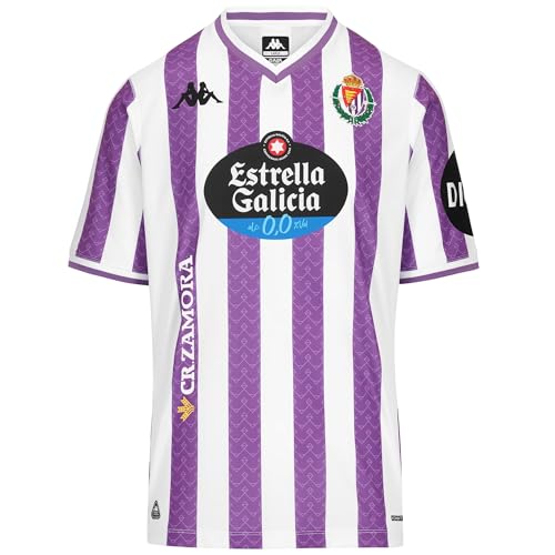 Kappa Camiseta Oficial Real Valladolid 2025/2026 White/Violet SPONSOR2 | Tecnología Hydro-Way Protection, Tejidos Reciclados y Logotipos Termofusionados | 6Y