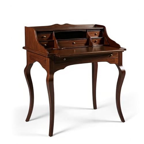 Mar.c.a. Design - Scrivania Arte Povera in Legno 78x50x95 cm 6 Cassetti - Scrittoio Vintage con Gambe a Sciabola Made in Italy