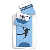 MTOnlinehandel TRAUMHELDEN Bettwäsche 135x200 · Handball · Kinderbettwäsche für Mädchen und Jungen, Teenager & Erwachsene · Biber/Flanell · 1 Kissenbezug 80x80 + 1 Bettbezug 135x200 cm