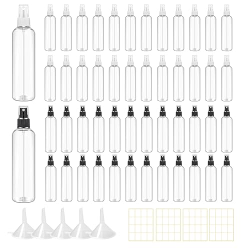 48 Pcs 8 oz Plastic Spray Bottles Refillable Mist Sprayer with Spray Cap Classic Fine Mist Spray Bottles Clear Empty Plastic Travel Bottles for Oils Travel Perfumes Essential (Black,White)