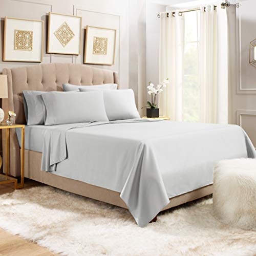 Queen Bed Sheets Set - 6 Piece Sheets For Queen Size Bed - 18"-21" Fitted Queen Sheets - 6 Piece Bed Sheets Queen Set - Extra Deep Pocket Luxury Sheets - Queen Sheet Set - Silver Light Gray