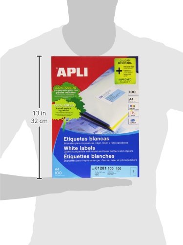 Apli Paper 1281 Etiquetas Adhesivas Blancas 100 h Inkjet Laser Copy 210,0X297,0 100H de Apli Paper S.A.U