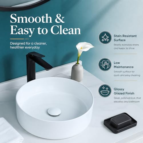Image of QUALITO White Table Top Wash Basin for Bathroom, Living Room, Hall, Dinning Room | Countertop /Over Counter Ceramic Vessel Sink /Basin | Glossy Finish Table Top Wash Basin (White, 15x15x5 Inch)