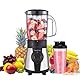 Moulinex Blend&Go LM1B1D 300W Mixer, Smoothie-Mixer mit 750 ml Kunststoffkrug, inklusive 750 ml tragbarer Flasche, 4 abnehmbaren Klingen, Edelstahloberflächen
