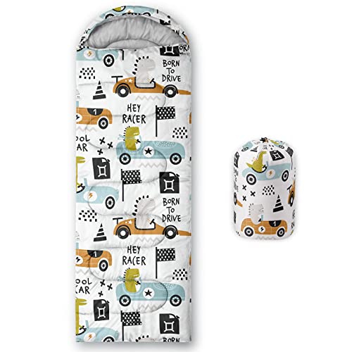 Bolsa de dormir para niños, estampado Dinosaur Race, ligera, cálida y portátil, resistente al agua para camping y senderismo miniatura 1